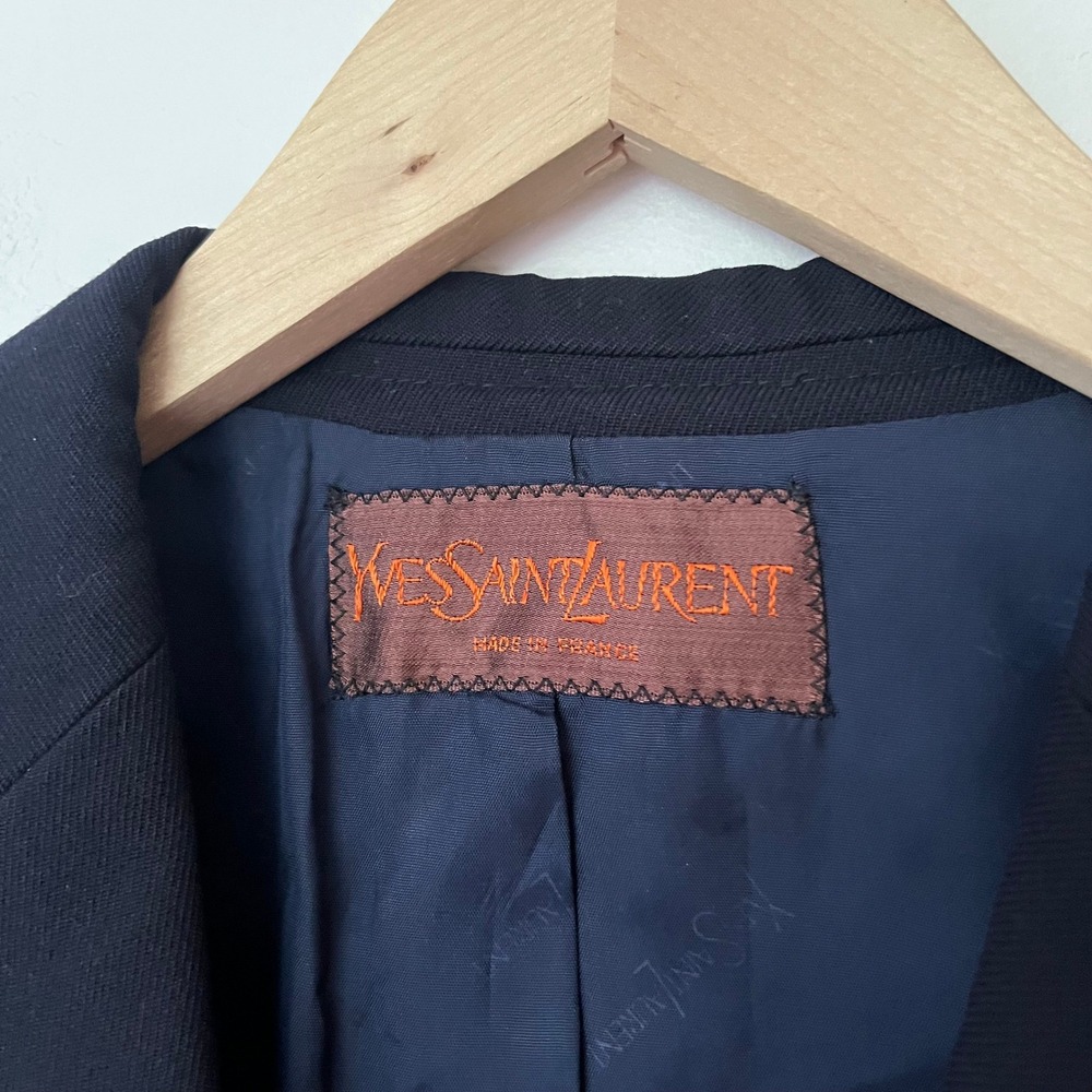 Vintage Yves Saint Laurent Navy Blue Blazer Gold YSL Monogram Buttons France - Picture 3 of 16